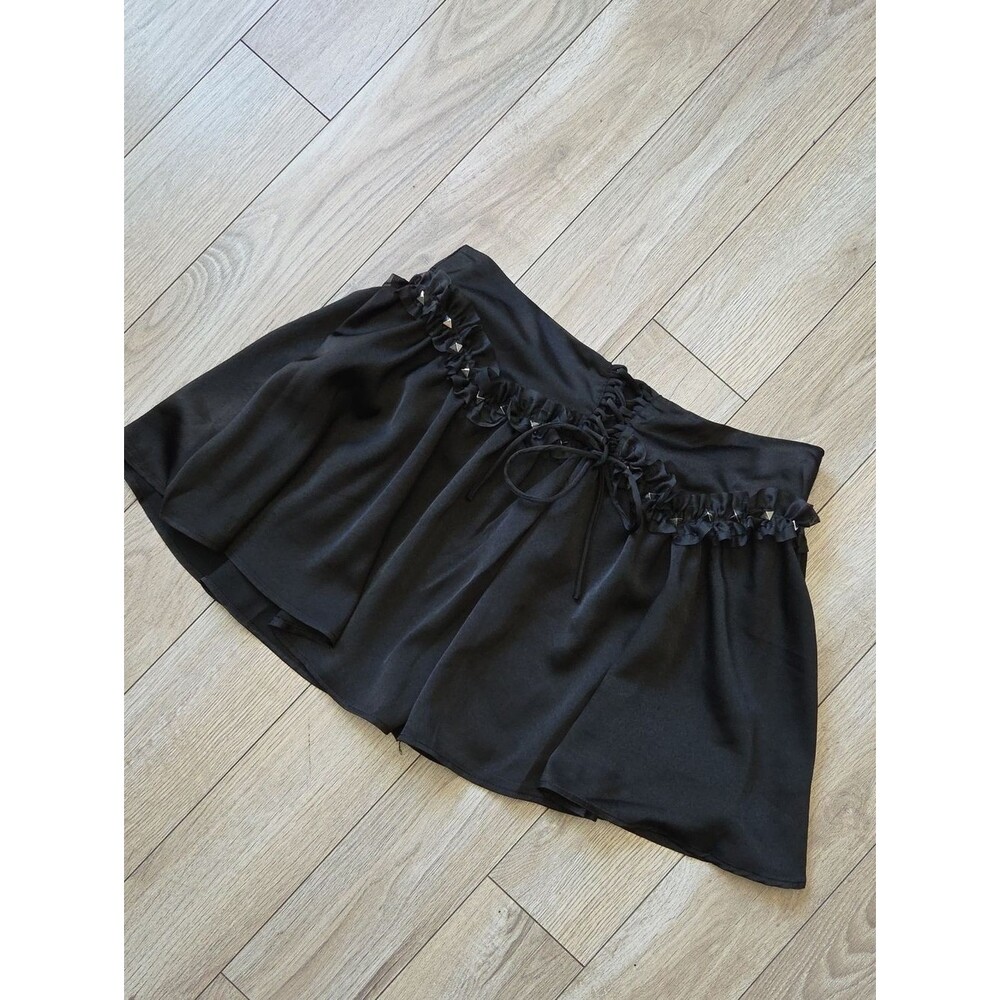 Hot Topic Black Mini Skirt with Studded Ruffle Trim Medium